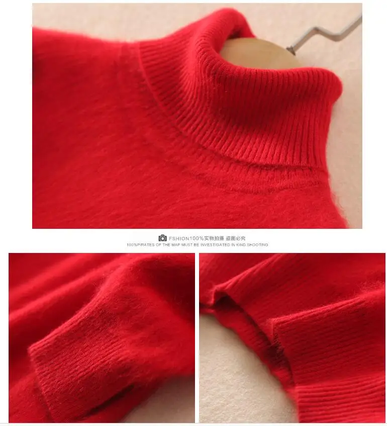 Топ Модный настоящий мягкий натуральный норковый кашемировый свитер женский теплый осенне-зимний пуловер с высоким воротом SR220