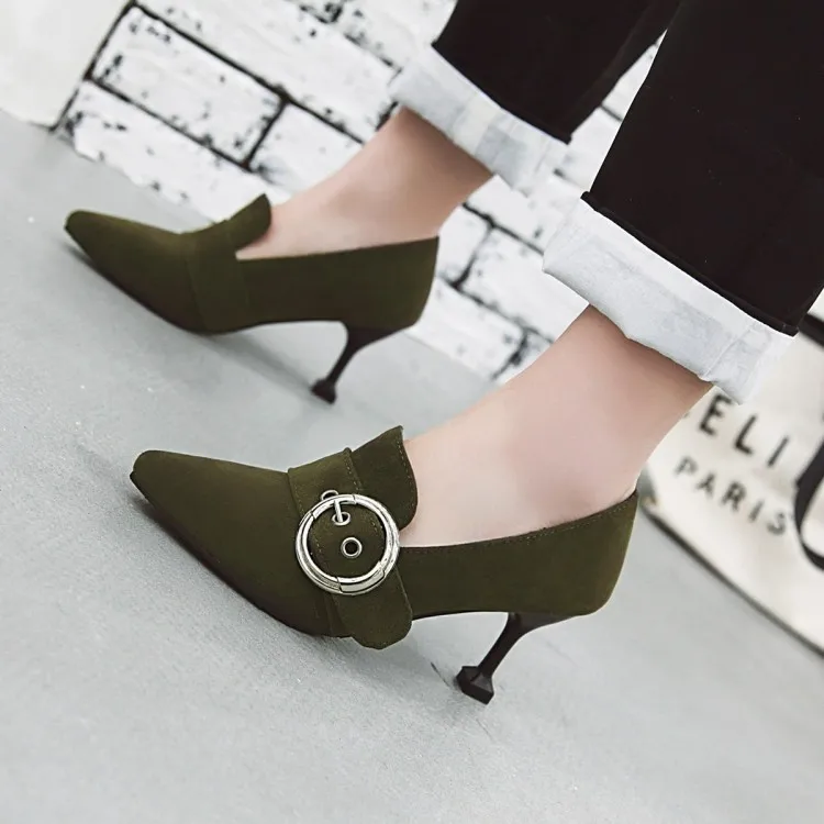 

Big Size 9 10 11 12 ladies high heels women shoes woman pumps Tap metal buckle decorative shallow-mouthed single shoe