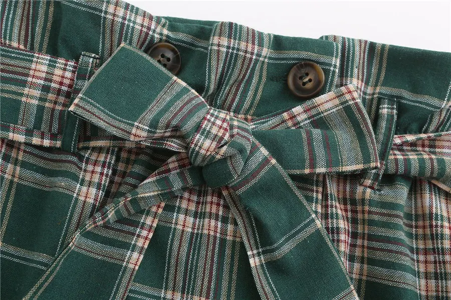 Gladiolus Harajuku Women Plaid Skirt Belt Tunic Button Decoration Green Empire Short Skirt 2019 Summer Mini Casual Skirts Womens (12)