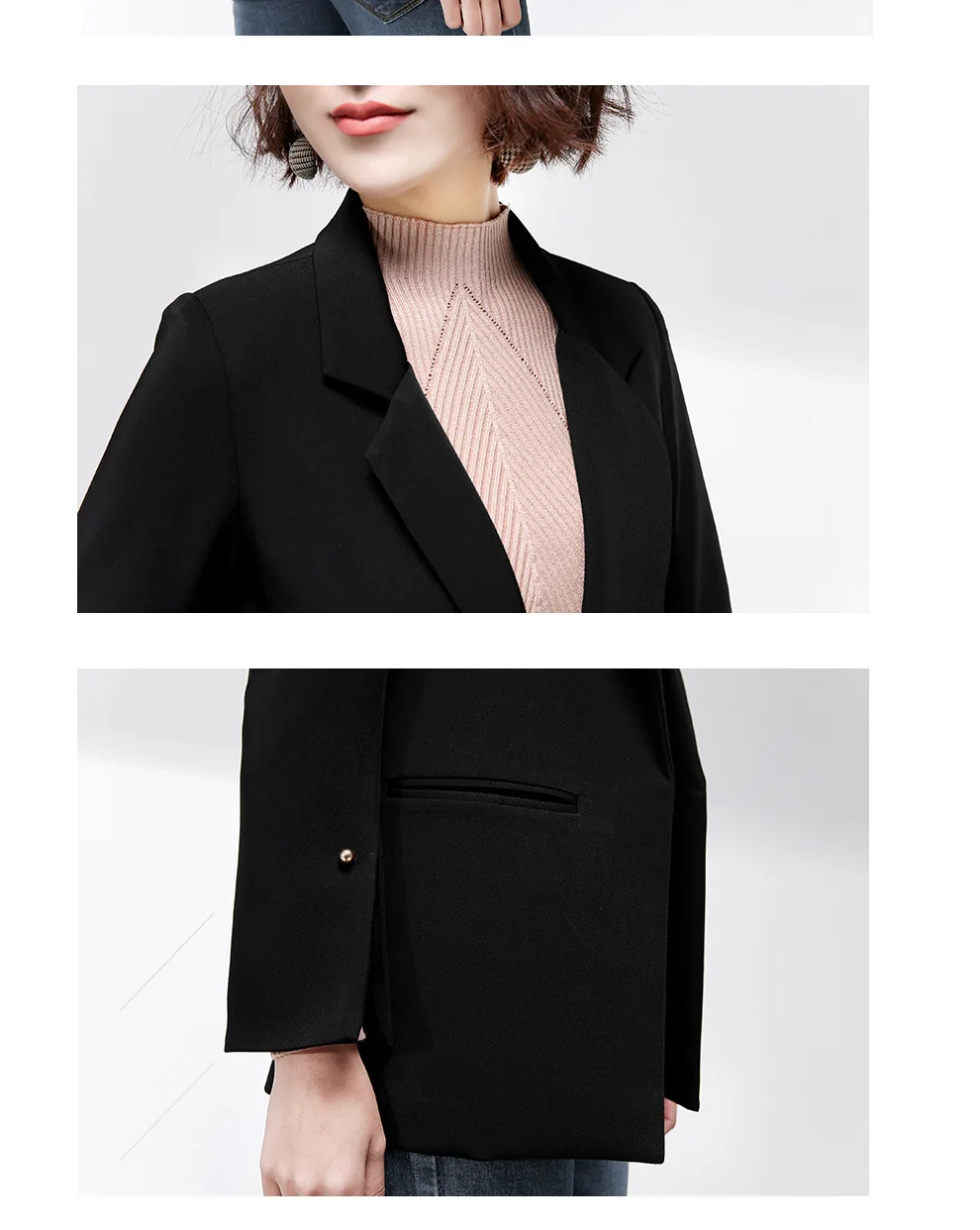 Маленький костюм куртка Женская длинная секция 2019 Осень Корейская версия дикий черный свободный с длинными рукавами случайный маленький