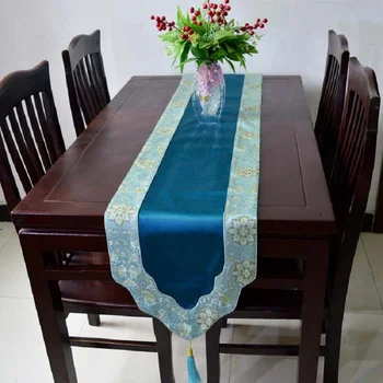 

Fashion Home Textile Chinese Style Table Runner Satin Luxury Wedding Decoration Chinese Knot Tassel Tea Bed Table Runner Cloth