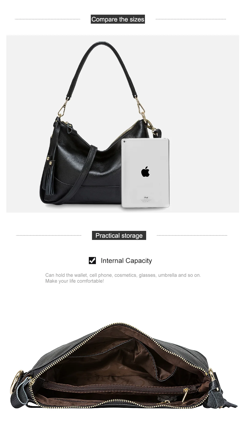 Zency модная сумка-хобо из натуральной кожи, женская сумка через плечо, черная серая женская сумка через плечо, сумки-мессенджеры высокого качества