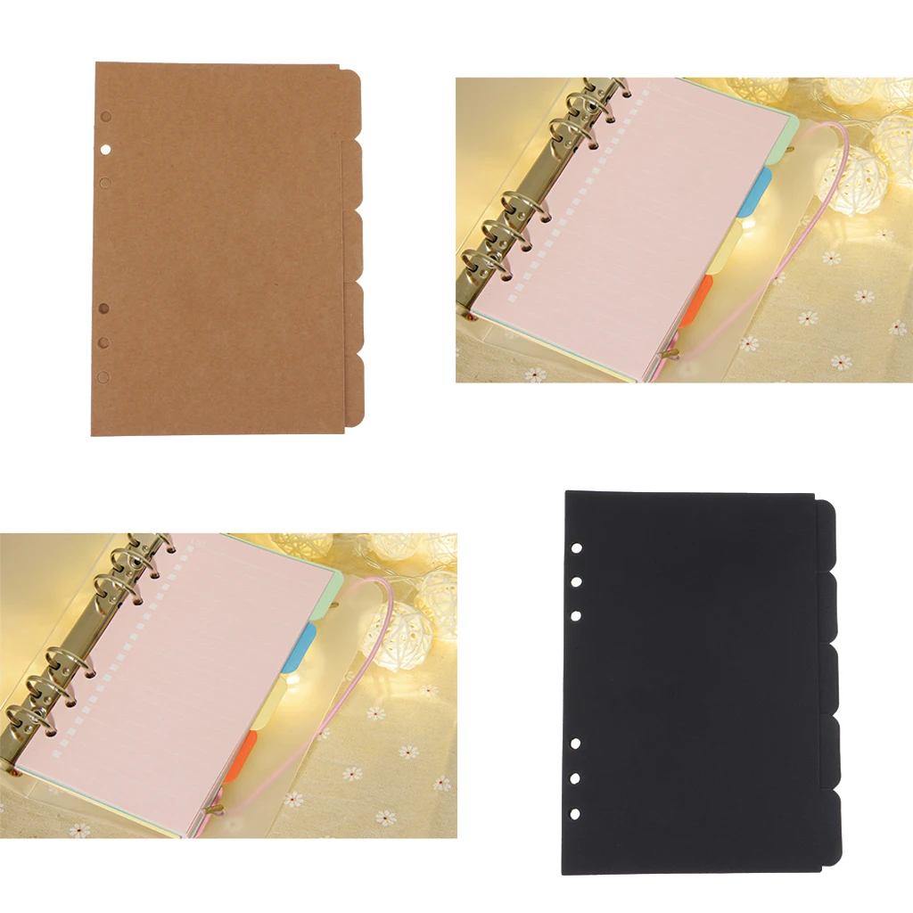 

10 Pcs Black/Brown Kraft Tabbed Paper A5 Notebook Scrapbook Index Tabs Tabbed Planner Divider Pages with 6 Holes