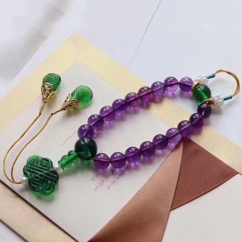 

Wholesale Purple Natural Crystal Bracelets Round Bead With Green Accessories Handheld Beauty for Women Blessing Crystal Jewelry