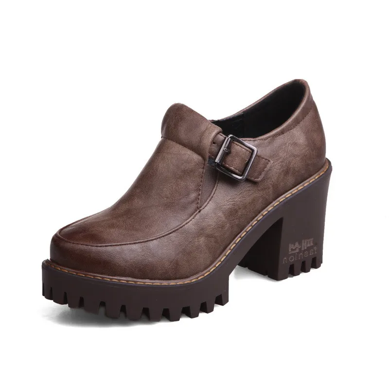 MoonMeek/ г. Новая весенне-Осенняя обувь женские туфли на платформе с круглым носком на высоком каблуке элегантные модельные туфли на платформе Большие размеры 34-43 - Цвет: brown