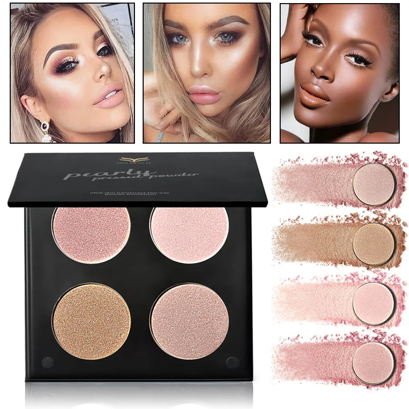 Huamianli brand makeup pressed face powder 4 colors shimmer highlighter