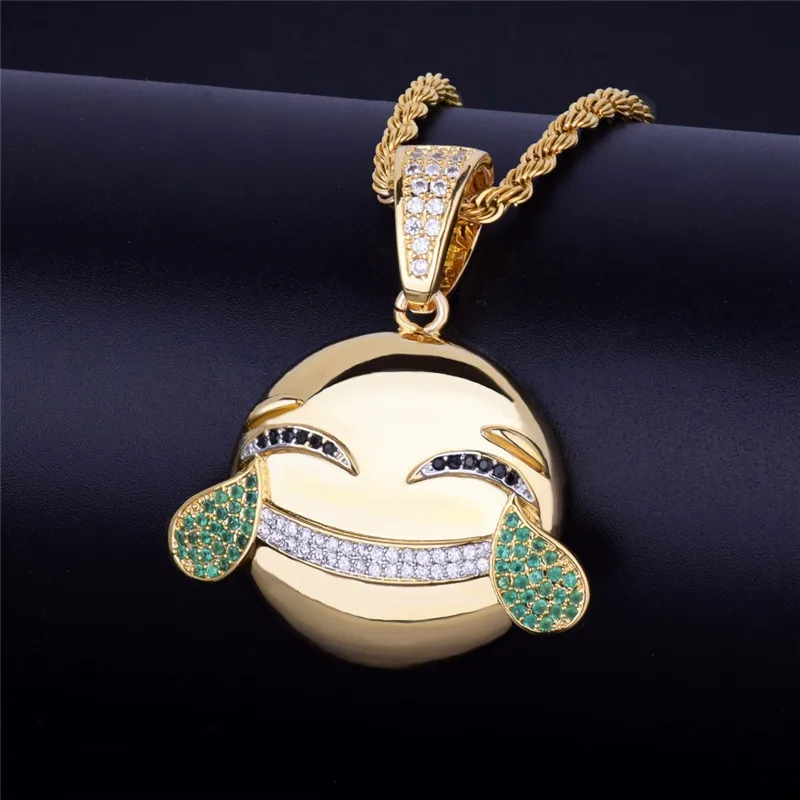 Hip Hop Necklaces 2 Colors Face Pendant Necklace With Gold Chain New Arrival Zircon Mens Hip Hop 