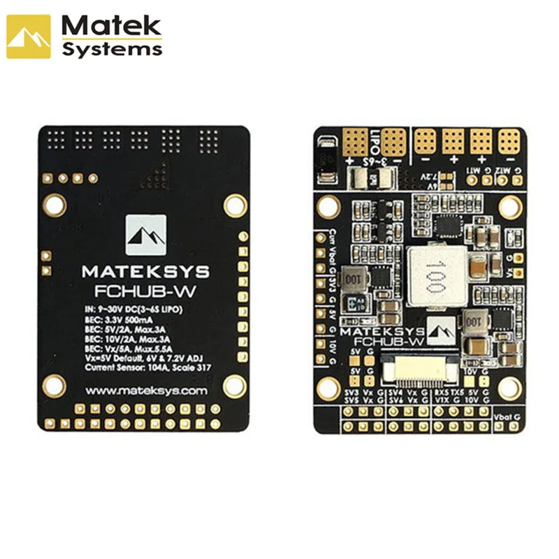 

Matek FCHUB-W PDB 3-6S Built-in 4 BEC & 104A Current Sensor for RC FPV Racing Drone