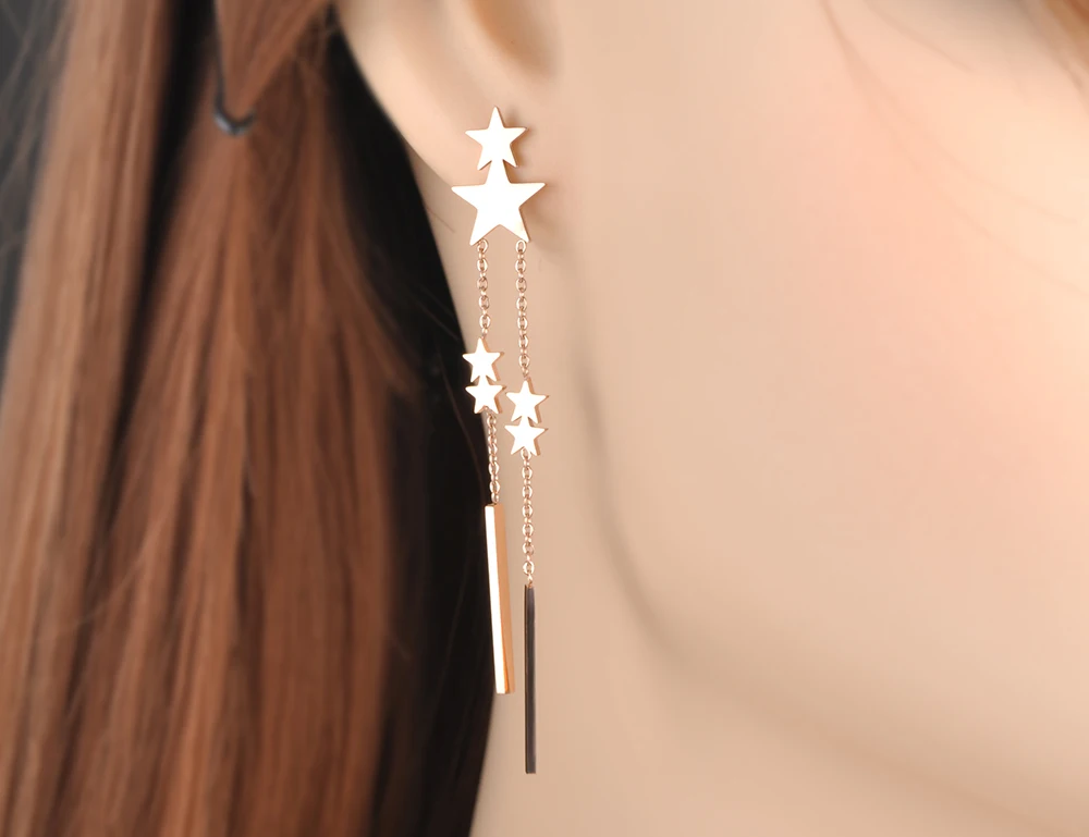 Lokaer Высокое качество звезда длинные серьги в форме Нержавеющая Сталь Ювелирные изделия персонализированные Преувеличение стиль для женщин E18108