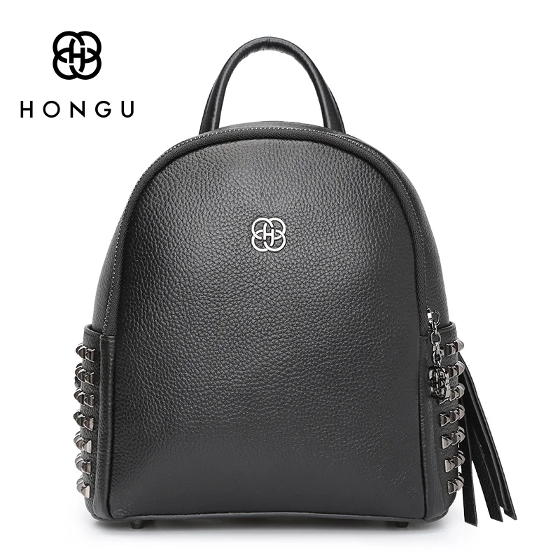 

HONGUFashion Women Backpack Ladies Shoulder Bag Leisure Upscale Genuine Leathe Bag With Rivet Protection For Girl College Casual