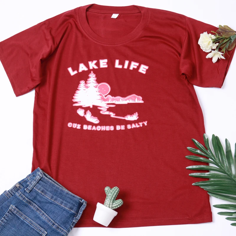 Женская футболка с надписью Lake Life летние футболки повседневные топы женская
