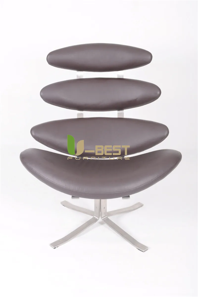 dark brown real leather corona chair with ottoman (4)