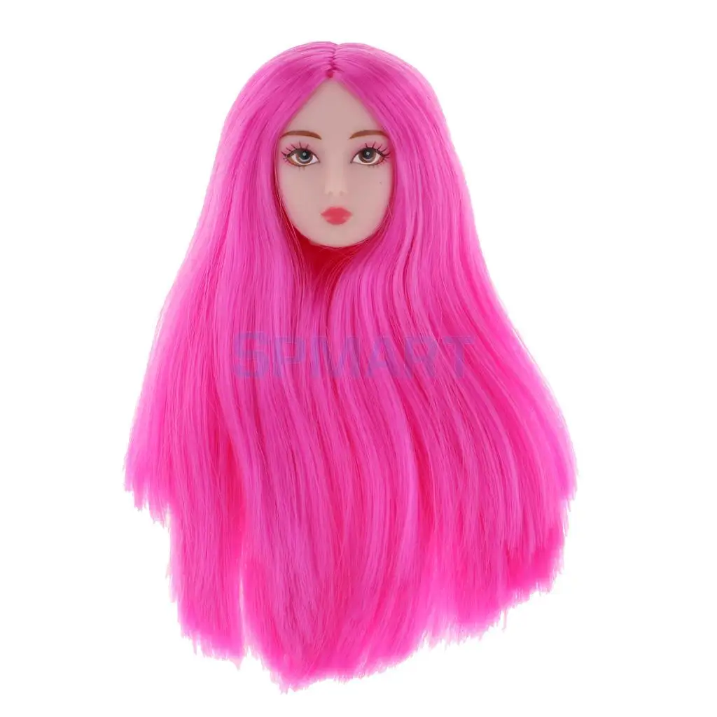1/6 BJD Makeup Face Head Sculpt with Rose Red Wig Hair Doll Replacement Body Part Custom for Dollfie for DOD SD DD