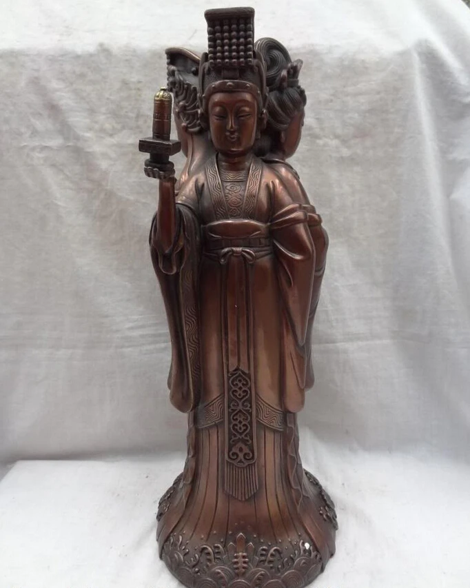 

fast shipping USPS to USA S1632 18" Chinese Pure Bronze Buddhist 3 Face RuYi Kwan-Yin GuanYin Goddess Statue
