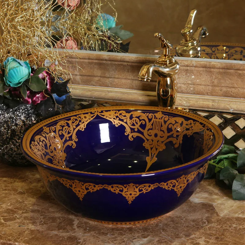 Europe Vintage Style Ceramic Art Basin Sinks Counter Top Wash Basin Bathroom Vessel Sinks Vanities bathroom wash basin  (4)