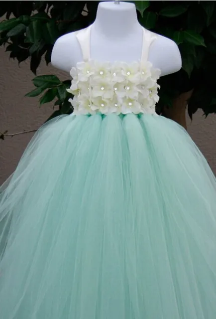 Mint green Ivory Flower Ankle Length Flower Girl Dress Baby Girl Mint ...