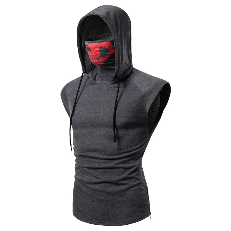 

2019 Drawstring Creative Scare Mask Hoodies For Man High Quality Short Sleeve Fitness Zipper Skull Hoodies Sweatshirt Mens Tops