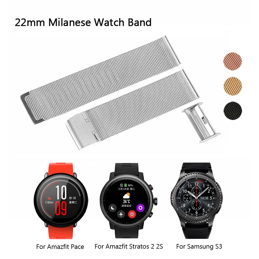 

Strap for Xiaomi Huami Amazfit Stratos 2 2S Watch Band 22mm Metal Milanese Watch Strap Bracelet for Amazfit Pace Accessories