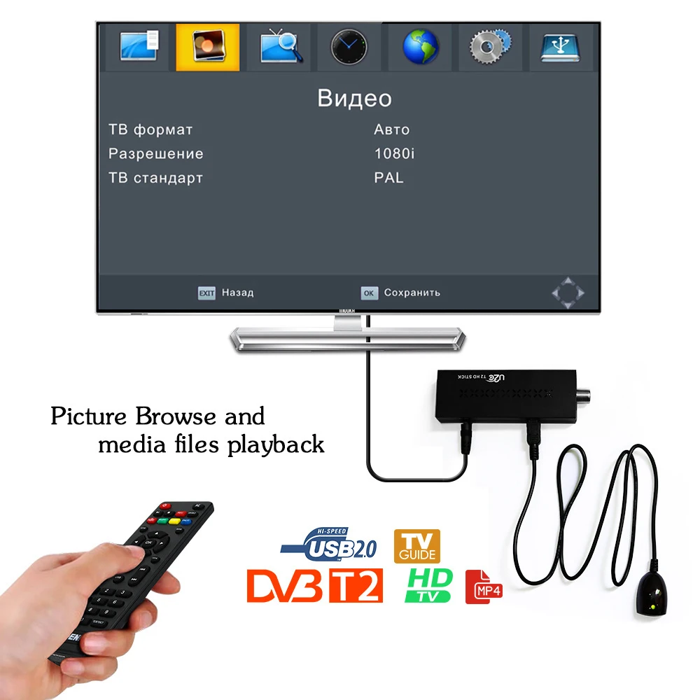 DVB-T2 u2c t2 HD 1080P tv Stick цифровой наземный ТВ приемник H.264 MPEG4 1080p USB 2,0 ТВ-тюнер