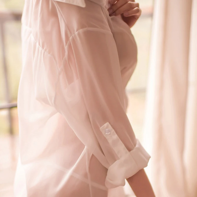 Женская сексуальная шифоновая рубашка пижама для сна с длинным рукавом кардиган
