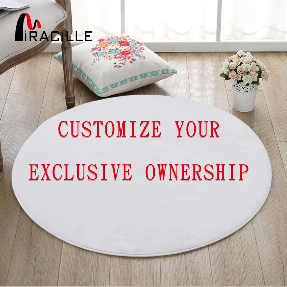 Miracille Modern Custom Design Printed Coral Velvet Round Floor Mats For Living Room Bathroom And Bedroom Anti Slip Area Rugs