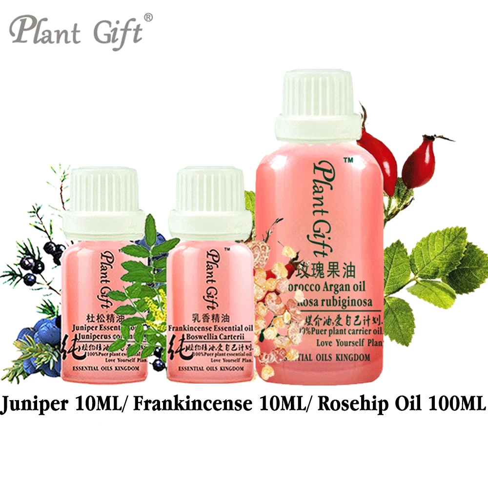 

100% Pure Plant Essential Oils Juniper / Frankincense / Rosehip Oil 10ml Trial Pack Spanish Imports Remove Acne Treatment Level