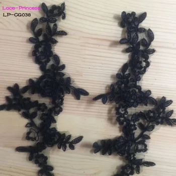 

5 pairs 22cm*11cm LP-CG038 DIY lace wedding dress applique accessories bridal headdres black white lace collar lace fabric patch