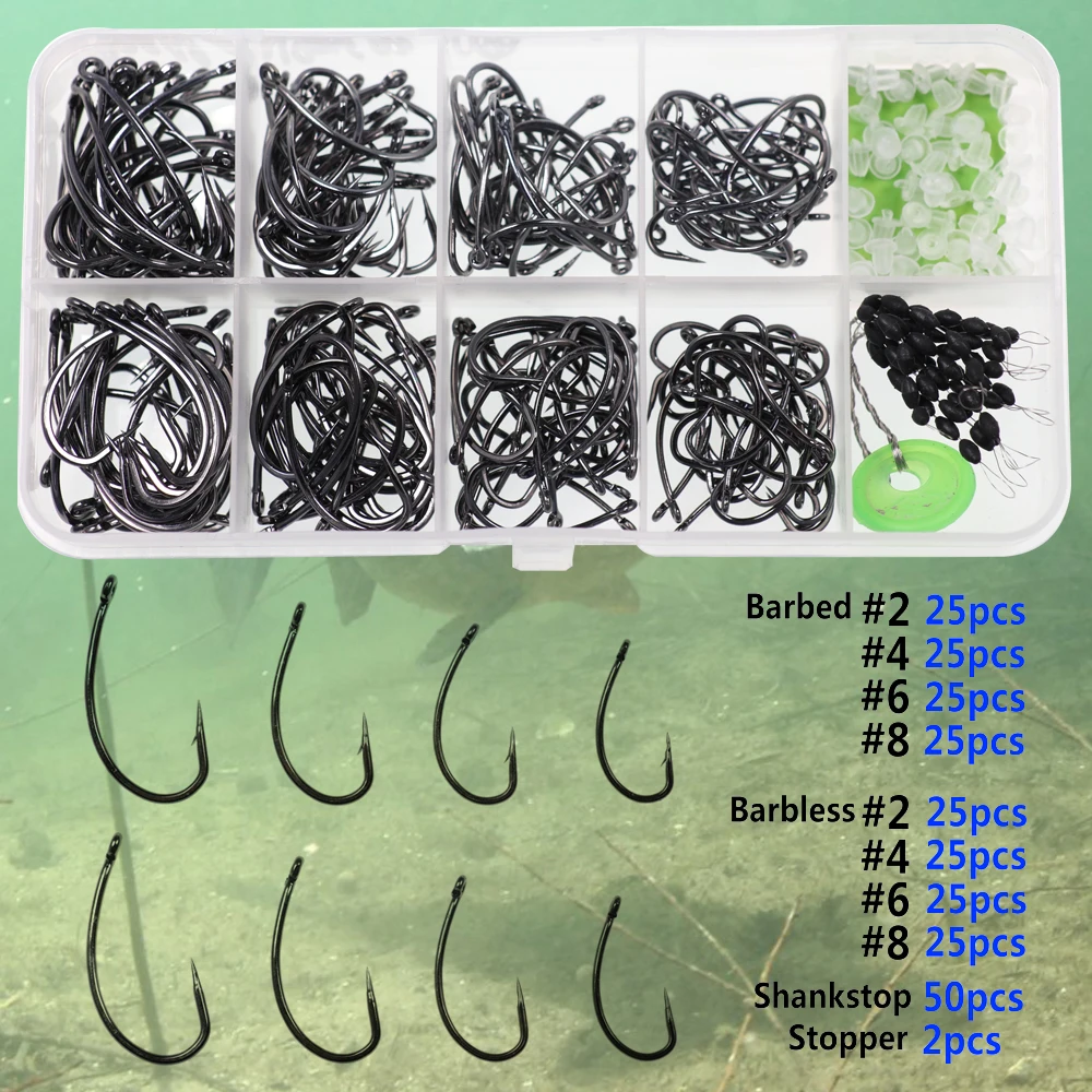 Bimoo 200PCS Curve Shank Coarse Carp Fishing Hook Box Set Size 2 4 6 8