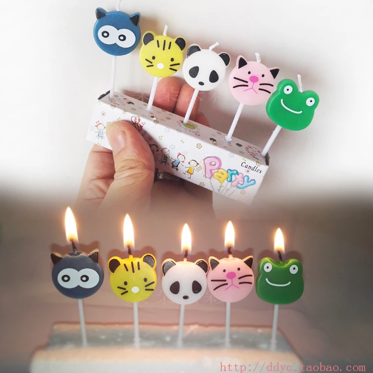 День рождения свечи животных мультфильм панда лягушка кошка тигр торт милые дети