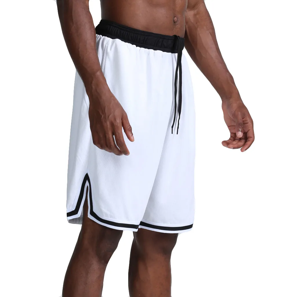 Мужские летние быстросохнущие свободные шорты размера плюс, удобные дышащие баскетбольные тренировочные брюки с ремнем, спортивные шорты для тренировок и бега - Цвет: Белый