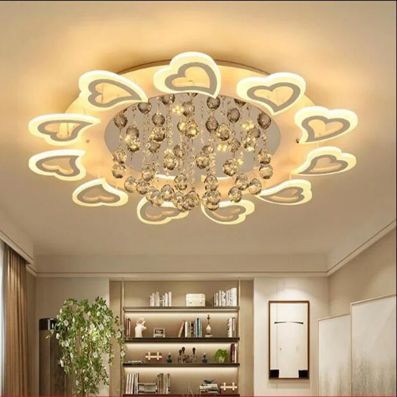 

Simple modern ceiling lamp crystal lamp love shape hotel lighting restaurant bedroom led ceiling chandelier light AC 90-265V