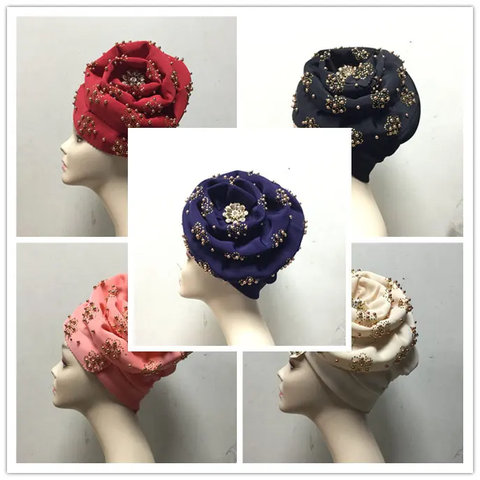 Nigerian Gele Headtie Aso Oke Already Made Auto Ebi African Turban Cap with gold Beads-J220 | Дом и сад