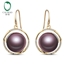 Caimao 18 К желтое золото драгоценные 12-13 мм круглый пресноводный жемчуг 0.22ct алмазные серьги производитель
