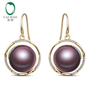 

Caimao 18k Yellow Gold Precious 12-13mm Round Freshwater Pearl 0.22ct Diamond Earring Manufacturer Free Shipping