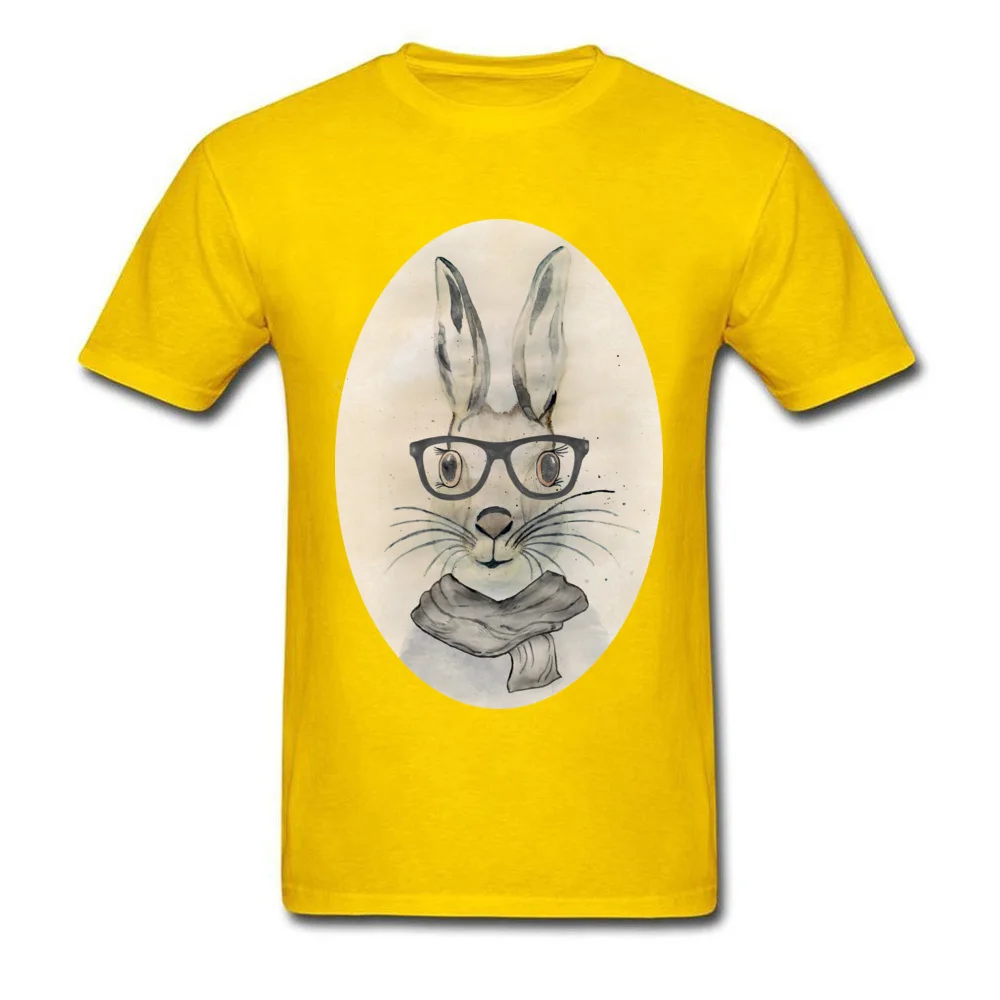 Cute funny watercolor bunny with glasses and scarf hand paint_yellow