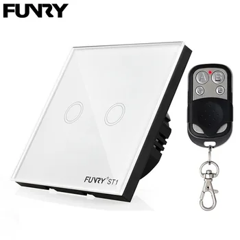 

FUNRY Touch Switch 2 Gang 1 Way ST1-EU-2R Wireless Remote Control Switch EU Single FireWire Crystal Glass Switch Panel Plate
