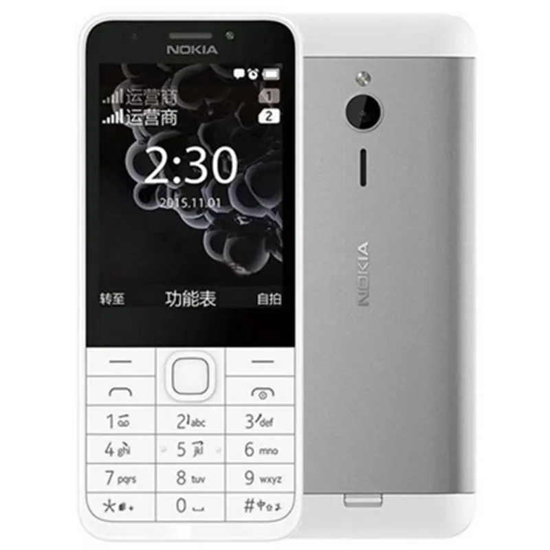 Разблокированный Nokia 230 Dual SIM GSM 2," 2MP 360P одноядерный дешевый мобильный телефон Восстановленный мобильный телефон