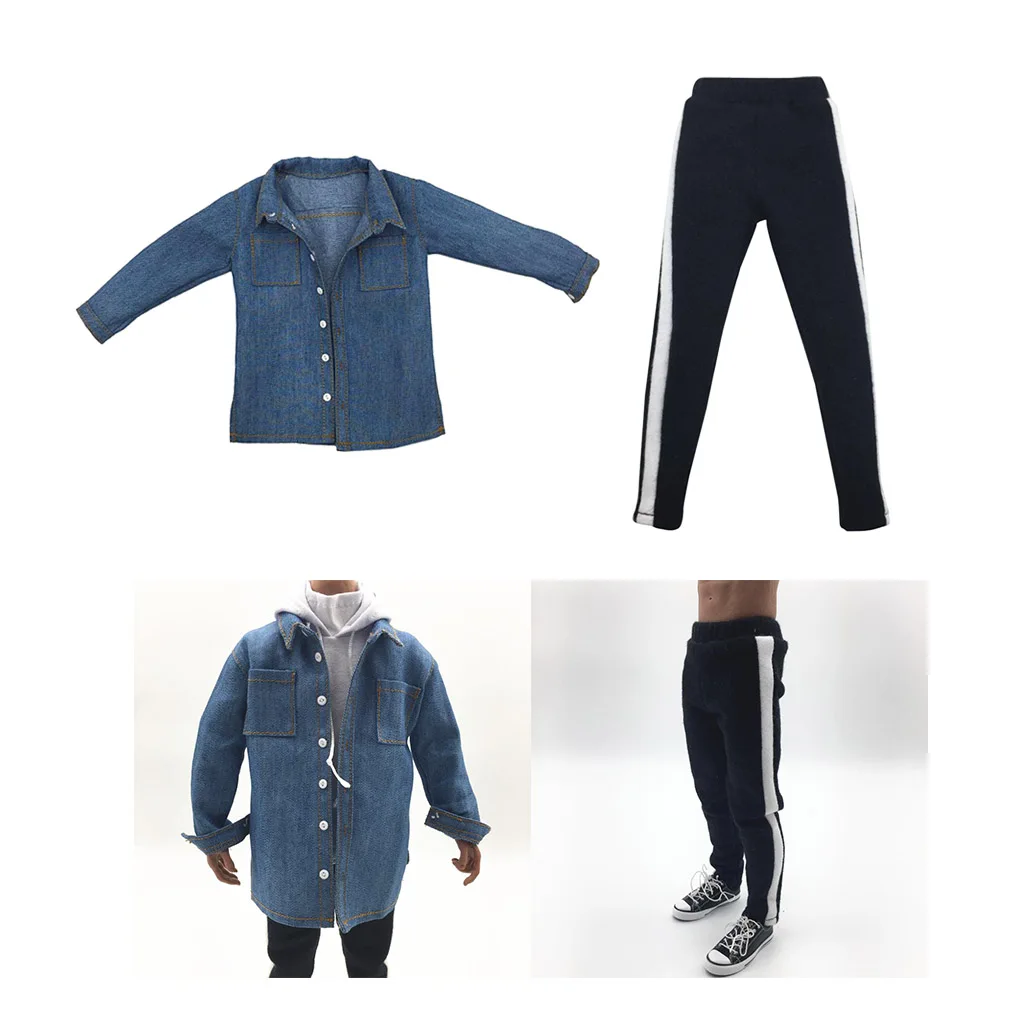 1:6 Men Side-striped Pants + Shirt Coat Cloth for 12inch Figure Doll Toys