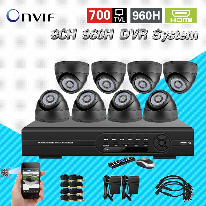 Видеонаблюдения Камера Системы 8ch 960 H D1 DVR 700TVL Крытый День Ночь DIY Kit Цвет Товары