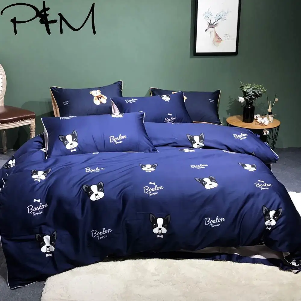 

Papa&Mima Bulldog print Egyptian cotton Queen King size Luxurious bedding set duvet cover flat sheet pillowcases
