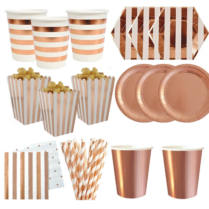 

Rose Gold Decoration Party Disposable Tableware Champagne Cup Plate Straws Wedding Party Decor Birthday Party Decorations Adult