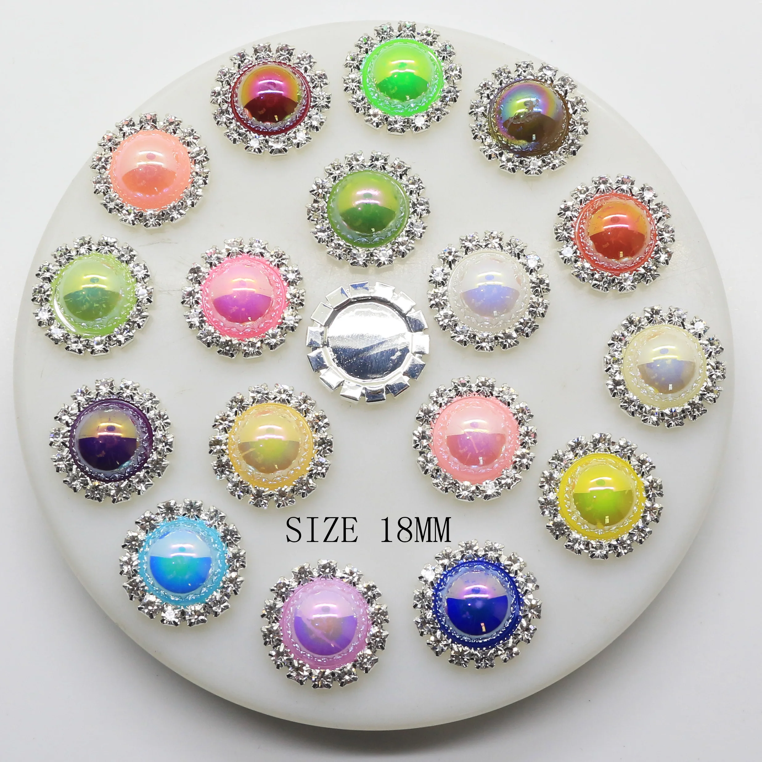 

10pcs/set 18mm Round Colorful Diamond Pearl Buttons Crystal for Wedding Child Hair Jewelry Accessories Decorative