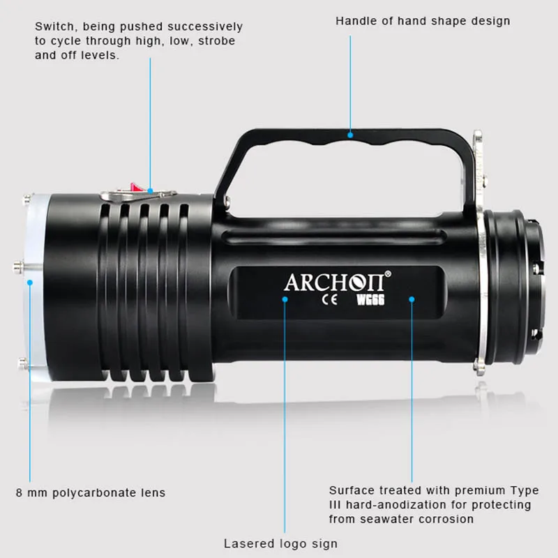Карманный фонарик для дайвинга ARCHON DG60 WG66 6 * L2 U2 светодиодный подводный