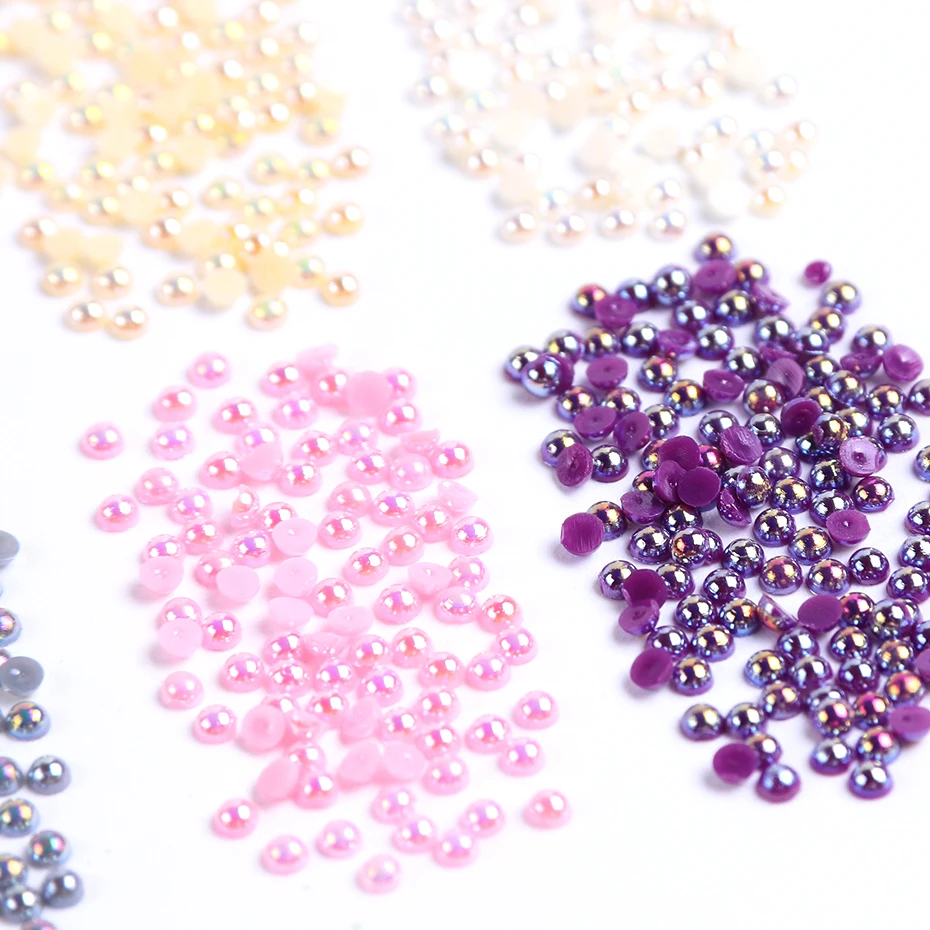1 Wheel 2mm Colorful Pearls Rhinestones 3D Half Round Glitter Nail Art Decoration Beads Flatback Gems Jewelry DIY Manicure LA969 (4)
