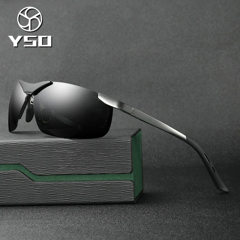 

YSO Sunglasses Men Polarized UV400 Aluminium Magnesium Frame TAC Sun Glasses Driving Glasses Semi-Rimless Accessory For Men 6806