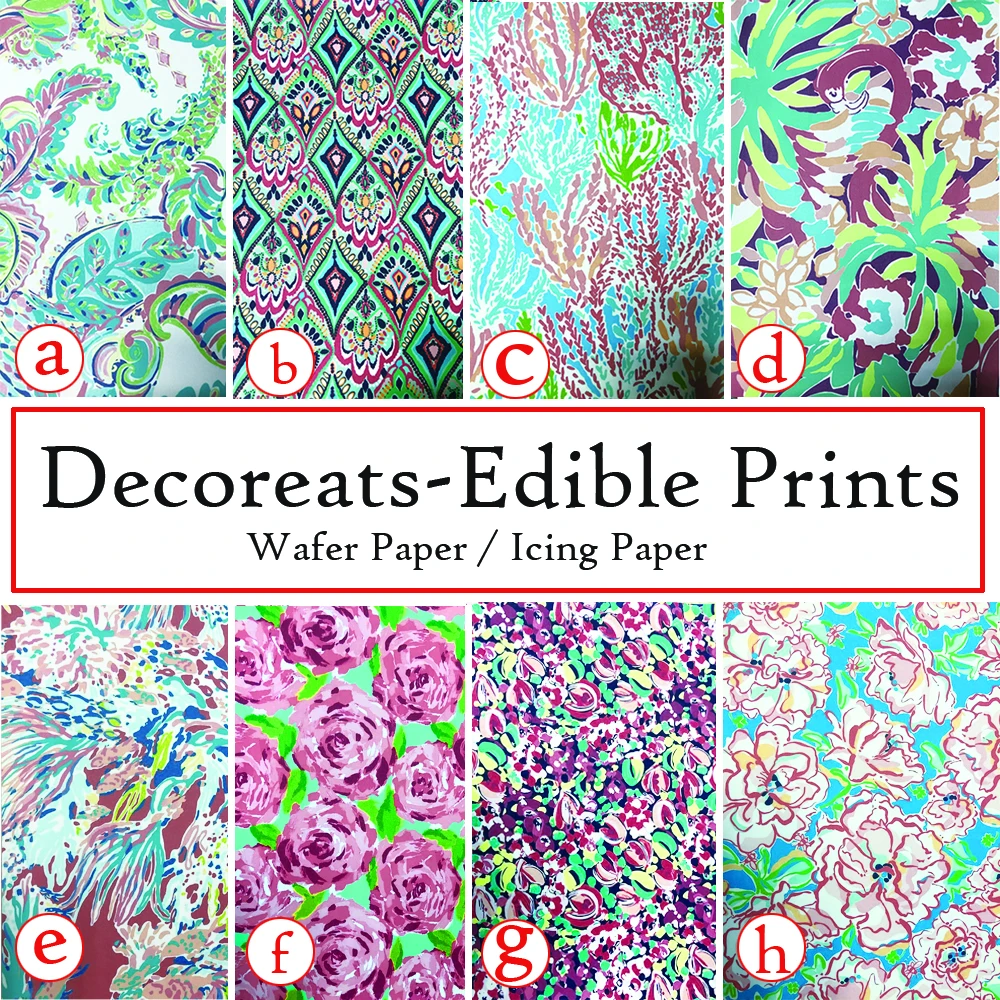

Lily Pulitzer Inspired Floral Cupcake Topper Wafer Paper Flower Frosting Edible Cake Decoration can be customized party supply