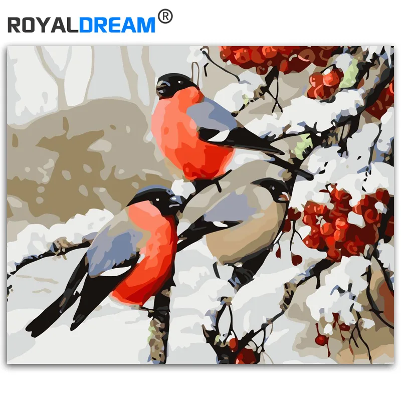 ROYALDREAM Little Birds And Tree Abstract Painting Diy Digital By Numbers Modern Wall Art Picture For Home Artwork | Дом и сад