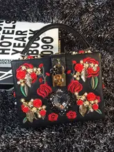 New Hot Retro 3D Flower Embroidery Cluch Mini Lock Handbags Hard Box Flap Bag font b
