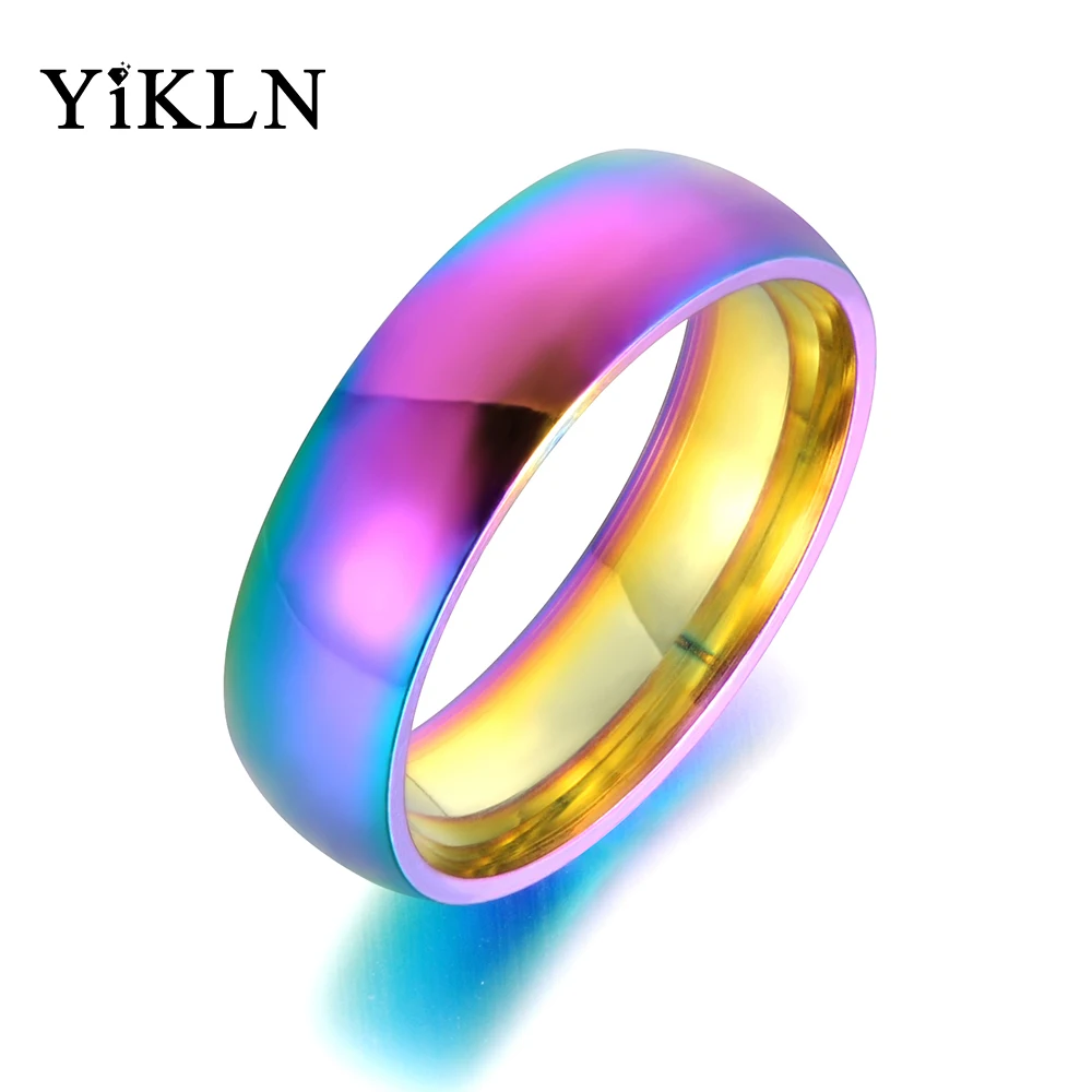 

YiKLN Top Quality Smooth Stainless Steel Anniversary Ring Black/Gold Color Curved Couple Wedding Rings For Women Anneau YR18115