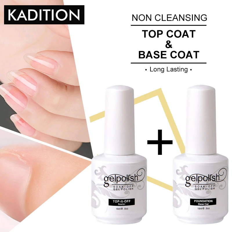 

KADITION 2 Pcs Base Coat and Topcoat Gel Nail Polish Set Topcoat + Basecoat 15 Ml Long Long Soaked Basis LED UV Nail Gel Polish